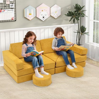 14 PCS Modular Kids Play Couch Child Sectional Sofa Building Blocks Playset-Yellow