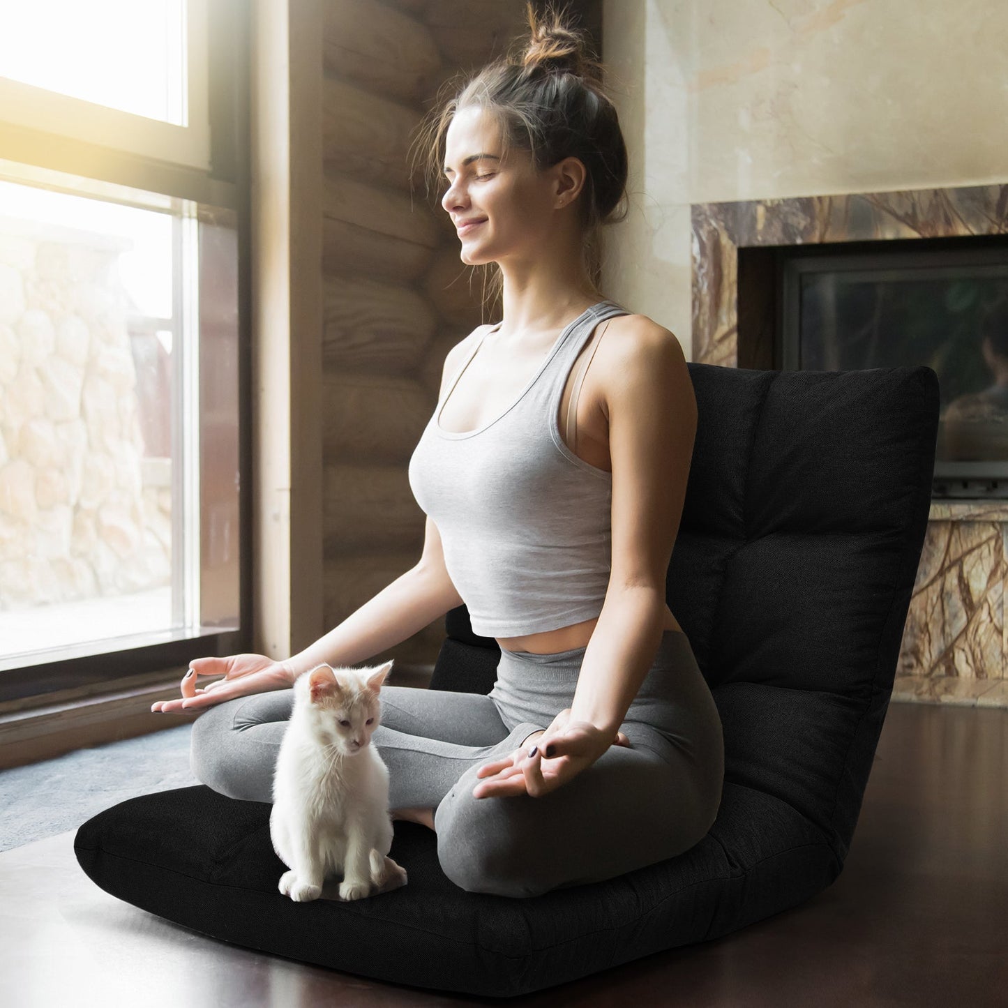 14-Position Adjustable Floor Chair with High Resilience Sponge-Black