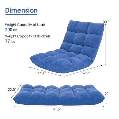 Floor chair adjustable Floor chair with backrest Floor cushion 105 x 56 x 15 cm Blue