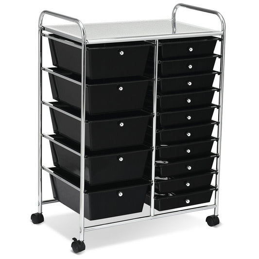 15 Drawer Rolling Storage Cart in Black