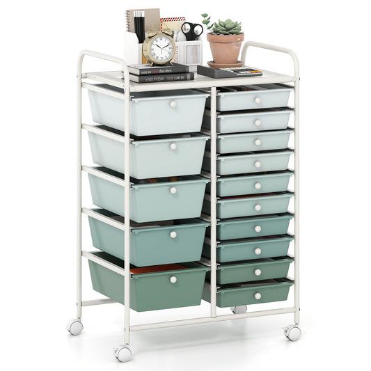 15 Drawer Rolling Storage Cart in Green