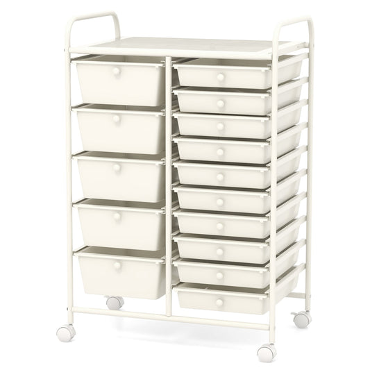 15 Drawer Rolling Storage Cart in White