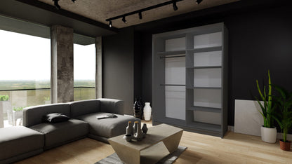 Moon 2 Sliding Door Wardrobe White, Grey, Black - 150cm and 203cm