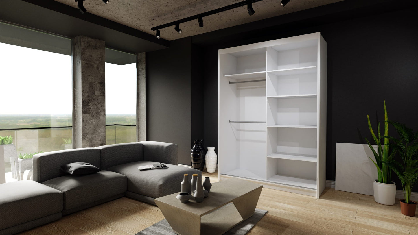 Moon 2 Sliding Door Wardrobe Grey, Black, White - 150cm and 203cm