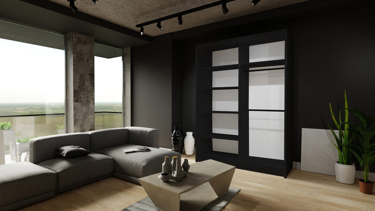 Moon 2 Sliding Door Wardrobe Black, White, Grey - 150cm and 203cm