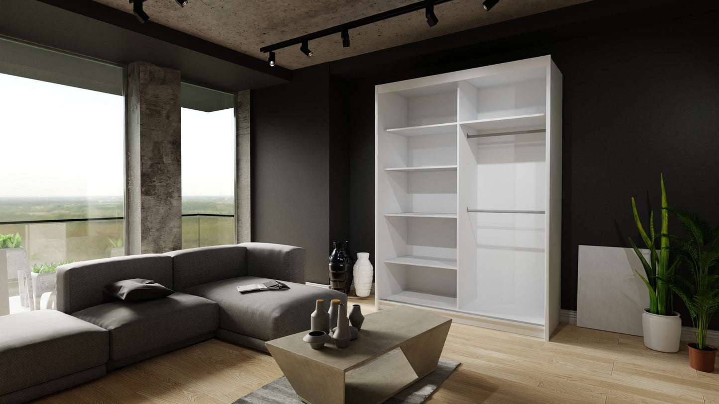 Moon 2 Sliding Door Wardrobe White, Grey, Black - 150cm and 203cm