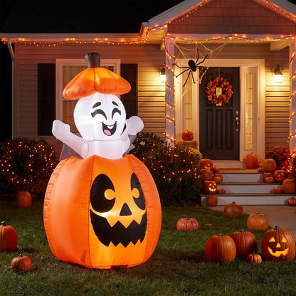 150 CM Animated Halloween Inflatable Pumpkin and Rising Ghost