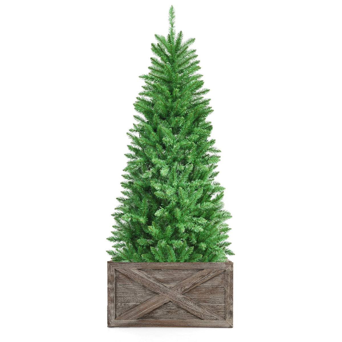 150 CM Artificial Christmas Tree with Wood Collar and 300 Full Branch Tips