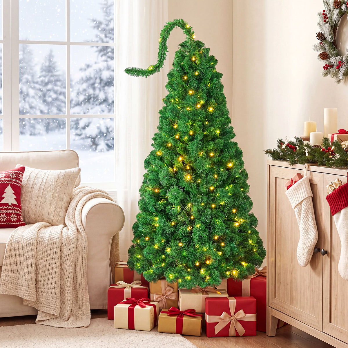 150 CM Artificial Flocked Christmas Tree with 427 Branch Tips and Pine Needles-1.5m
