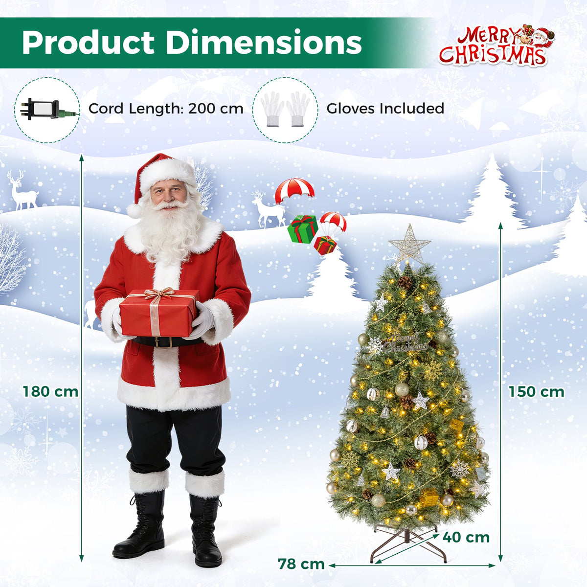150 CM Christmas Tree with Ornaments 238 Lush Branch Tips