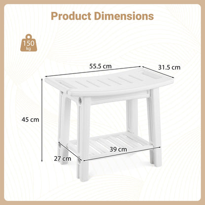 150 KG Capacity HDPE Shower Bench with Storage Shelf and Handles-White