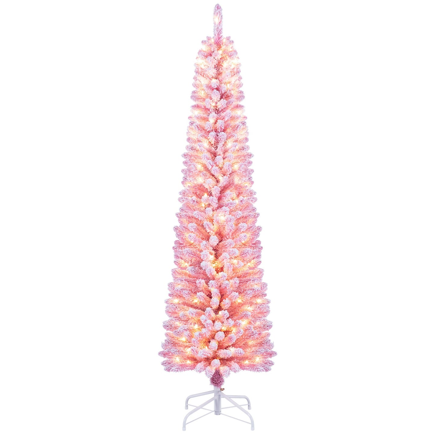 150 cm Pink Artificial Christmas Tree, Pre-lit Pencil Xmas Tree