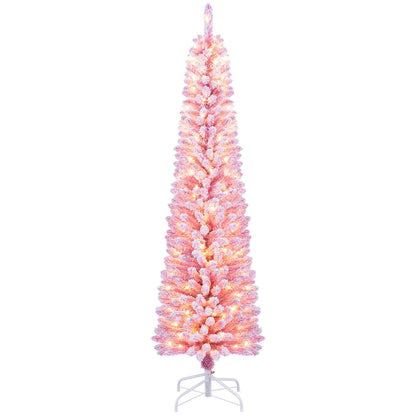 150 cm Pink Artificial Christmas Tree, Pre-lit Pencil Xmas Tree