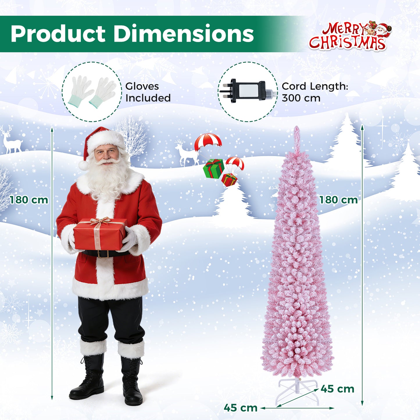 150 cm Pink Artificial Christmas Tree, Pre-lit Pencil Xmas Tree