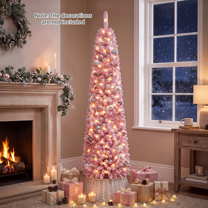 150 cm Pink Artificial Christmas Tree, Pre-lit Pencil Xmas Tree