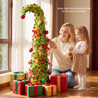 150 cm Pop Up Whimsical Christmas Tree with Arched Treetop and Xmas Ball for Small Space