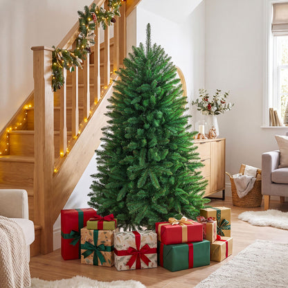 150 cm Unlit Artificial Christmas Tree with Easy-Assembly Hinges and Foldable Metal Stand for Holiday Party Decoration