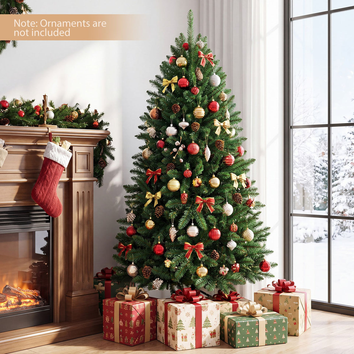 150 cm Unlit Artificial Christmas Tree with Easy-Assembly Hinges and Foldable Metal Stand for Holiday Party Decoration