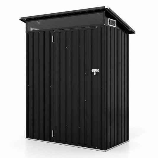 150 x 89 x 185 CM Outdoor Storage Shed with Lockable Door and Sloping Roof-Dark Grey