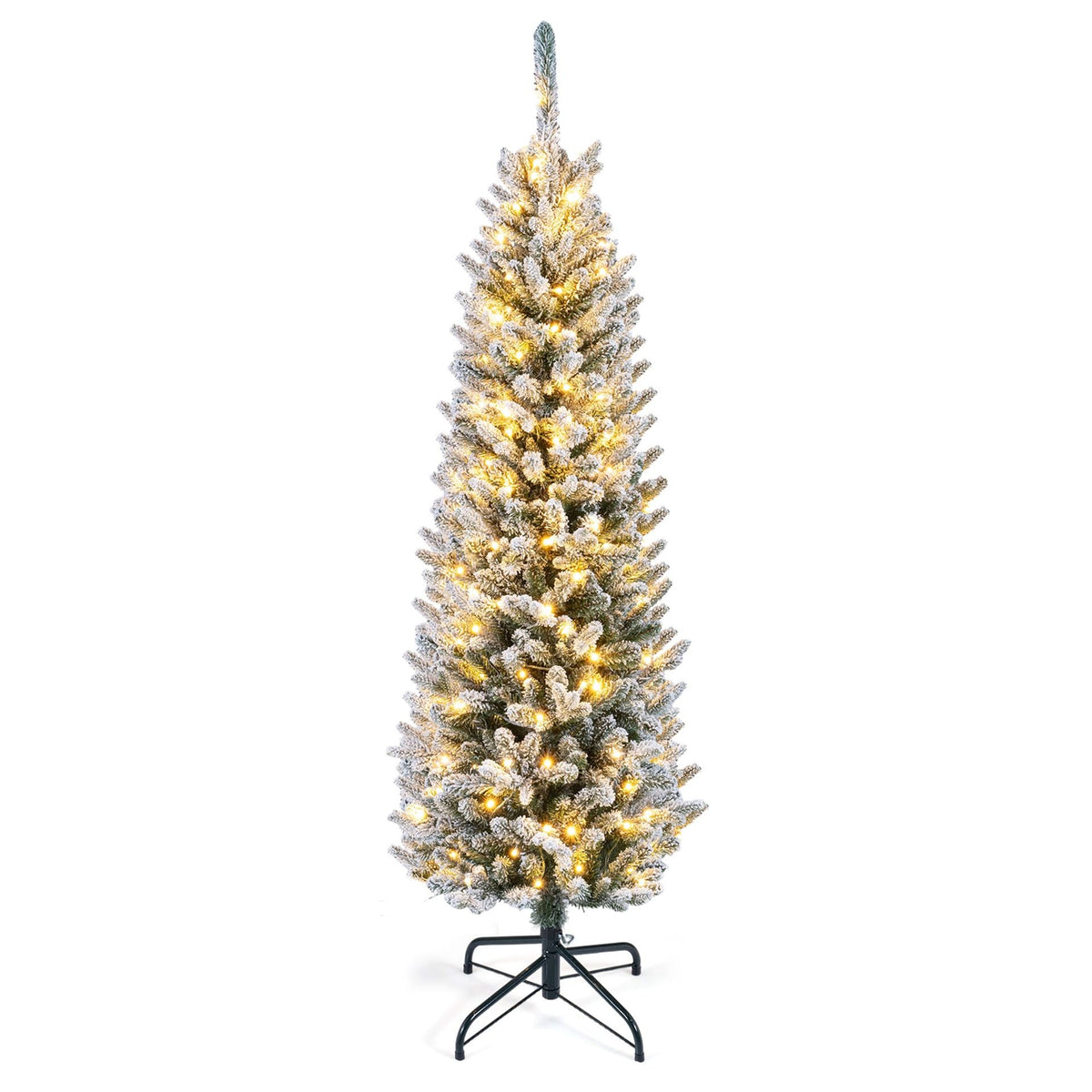 150CM Pre-lit Snow Flocked Christmas Tree with 130/200 Warm White LED Lights