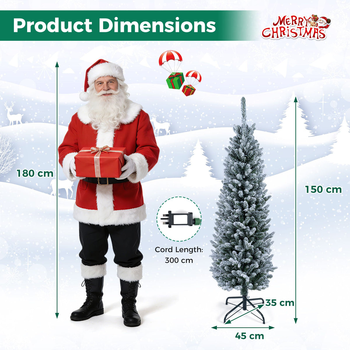 150CM Pre-lit Snow Flocked Christmas Tree with 130/200 Warm White LED Lights