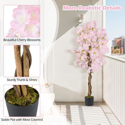 5 FT Tall Artificial Cherry Blossom Tree with Pink Flowers-1 Pack
