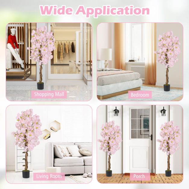 5 FT Tall Artificial Cherry Blossom Tree with Pink Flowers-1 Pack
