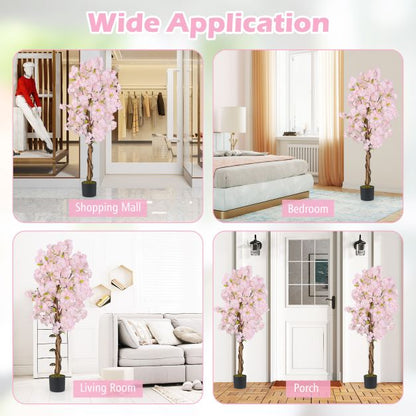 5 FT Tall Artificial Cherry Blossom Tree with Pink Flowers-1 Pack