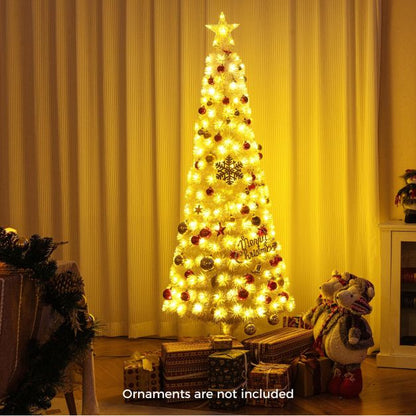 150CM Artificial Xmas Tree Pencil Tree with Treetop Star and 7 Lighting Modes-150 cm