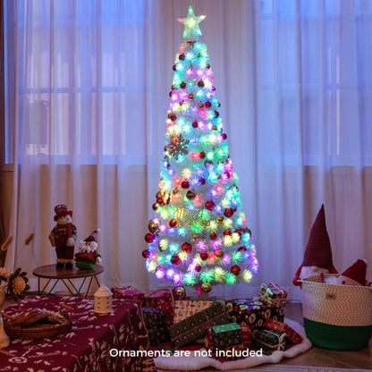 150CM Artificial Xmas Tree Pencil Tree with Treetop Star and 7 Lighting Modes-150 cm
