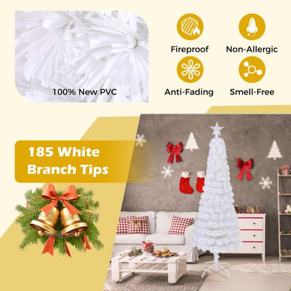150CM Artificial Xmas Tree Pencil Tree with Treetop Star and 7 Lighting Modes-150 cm