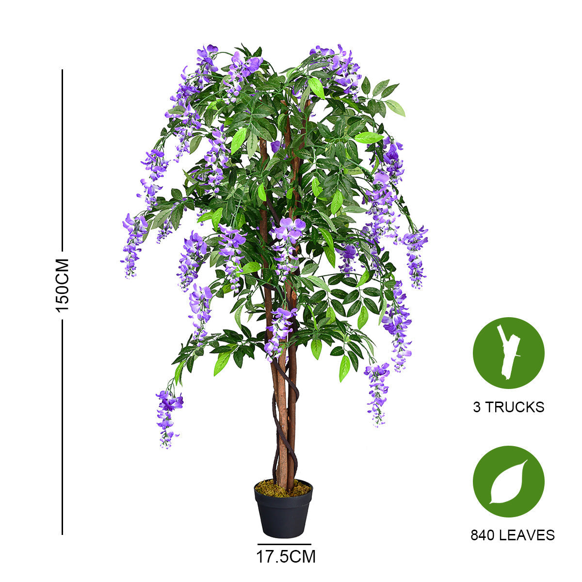 150CM Ficus Artificial Tree Fake Wisteria Tree with 3 Natural Trunks