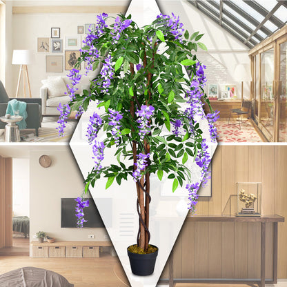 150CM Ficus Artificial Tree Fake Wisteria Tree with 3 Natural Trunks