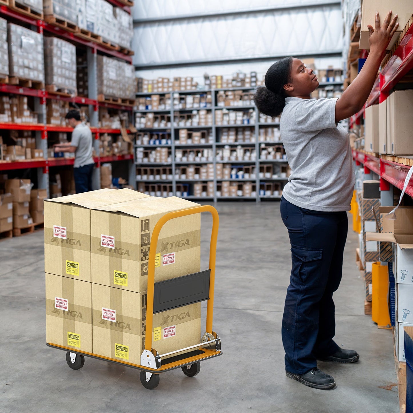 150KG Weight Capacity Folding Push Cart Dolly with 360 Degree Swivel Wheels-Black