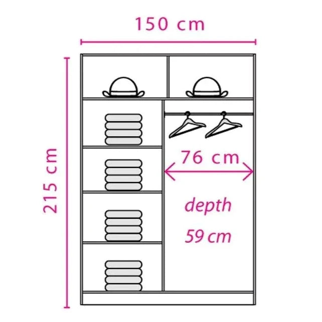 React Sliding Door Wardrobe 150cm - Anderson Pine