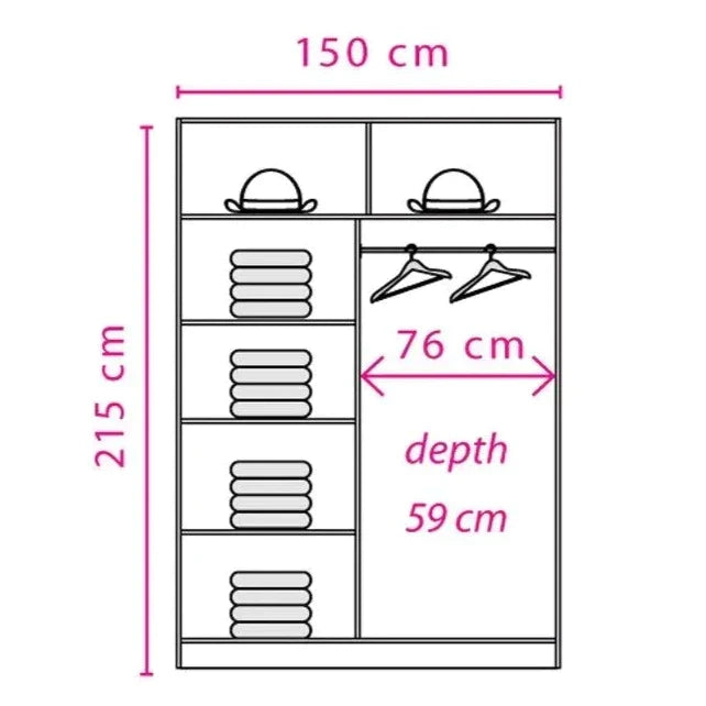 خزانة ملابس بباب منزلق 150 سم من React - بلوط لانسلوت
