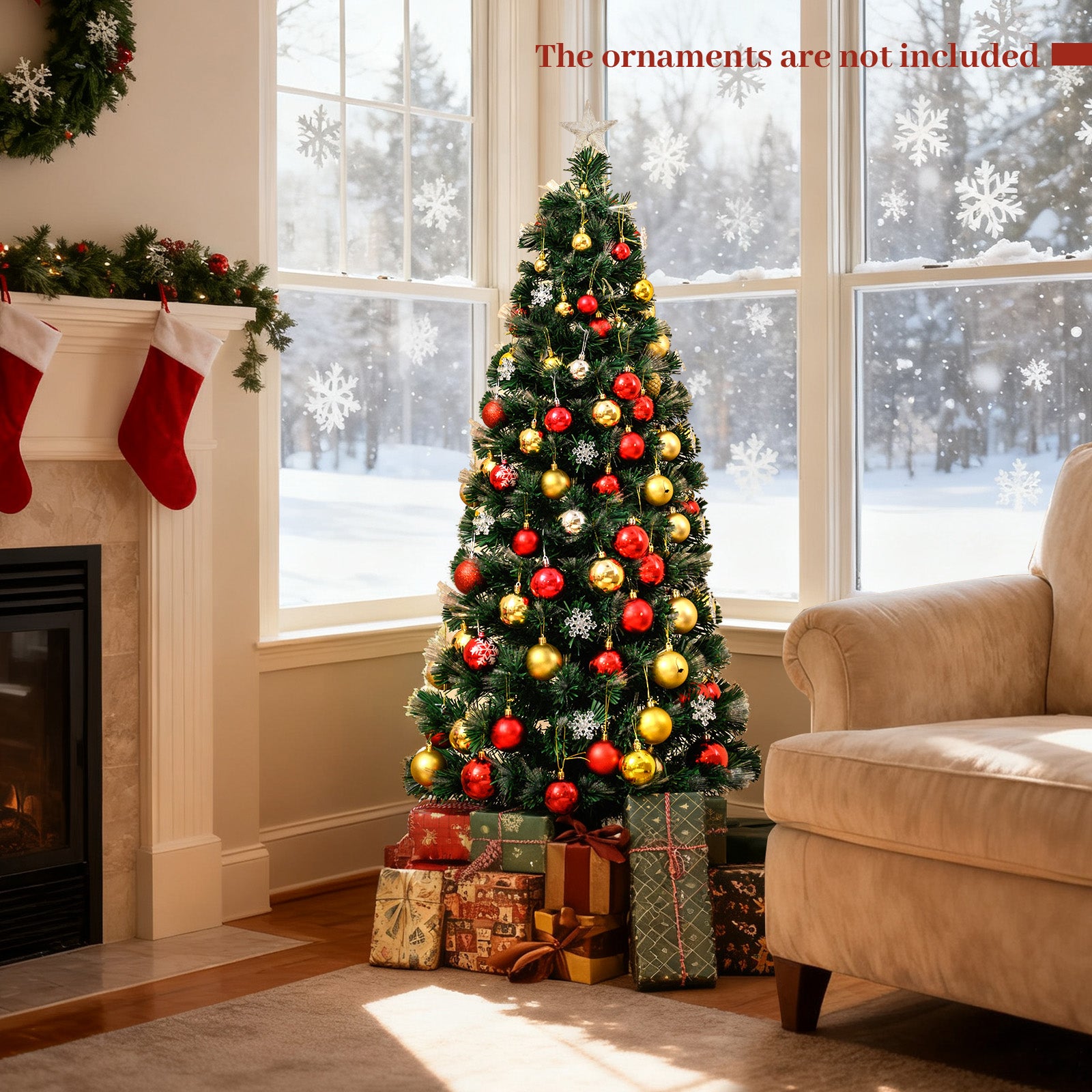 120/150 cm Fiber Optic Christmas Tree Artificial Pre-lit Xmas Tree with 8 Lighting Modes-1.5 M