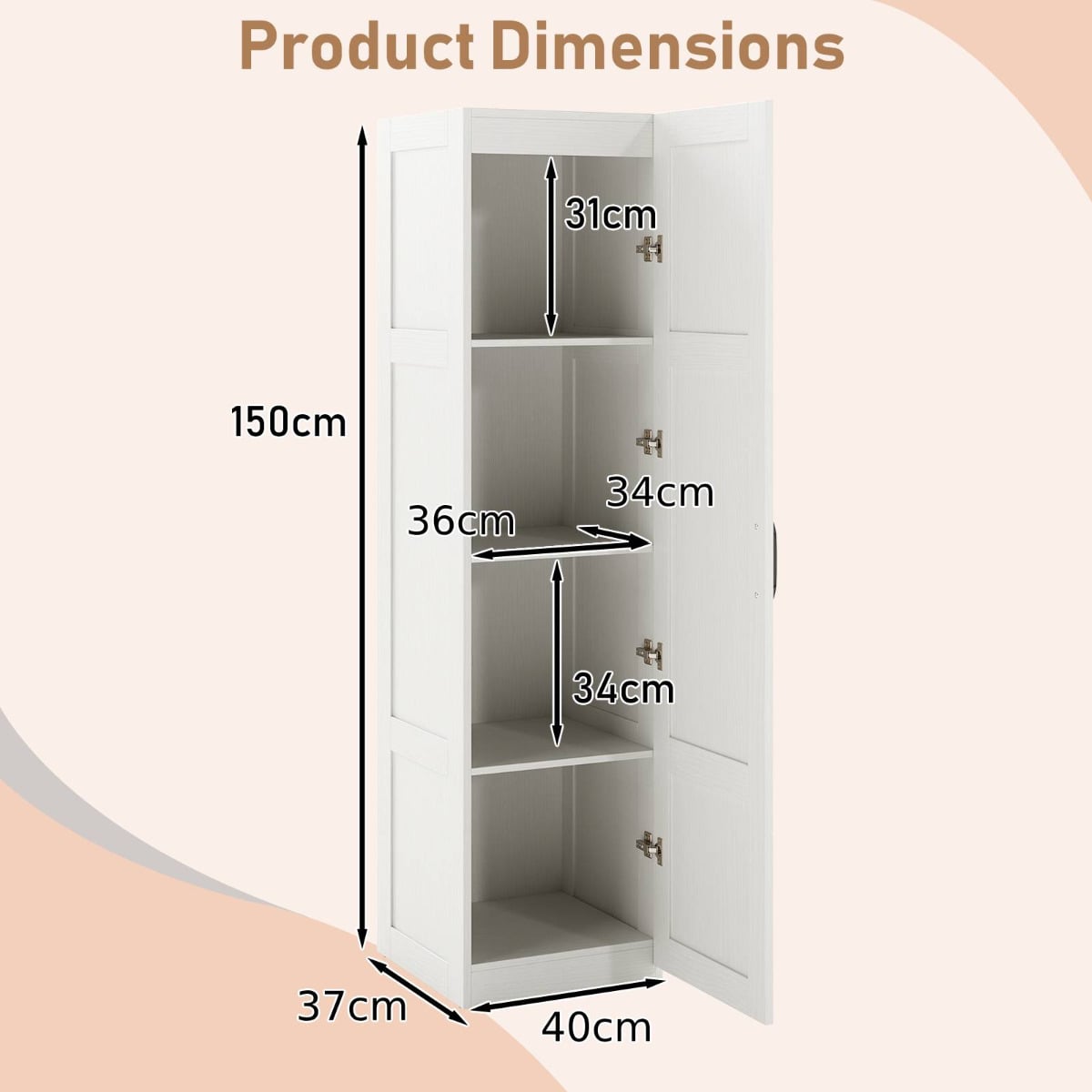 150 cm Tall 4-Tier Freestanding Storage Floor Cabinet-White