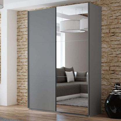 Graphite Mirrored Sliding Door Wardrobe 150cm – OXFORD