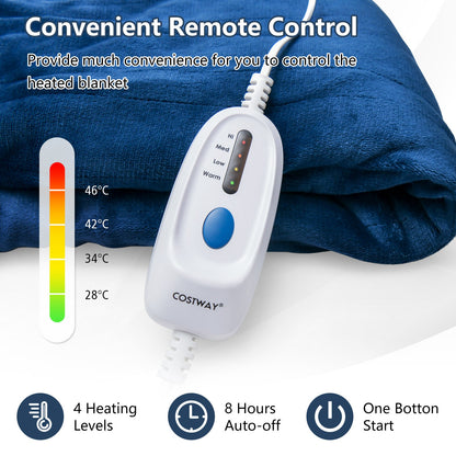 150 x 200 cm Electric Heated Blanket with 4 Heating Levels-Blue