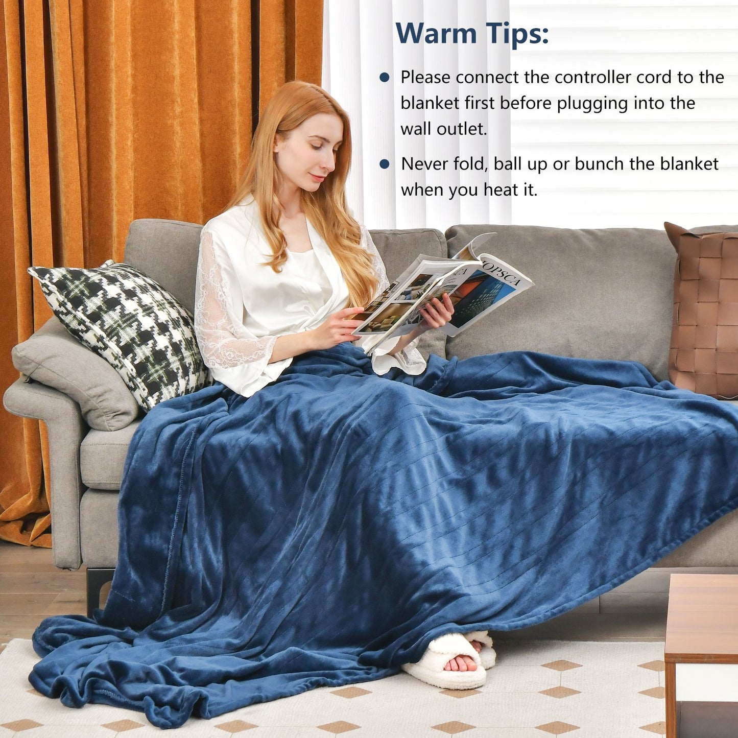 150 x 200 cm Electric Heated Blanket with 4 Heating Levels-Blue