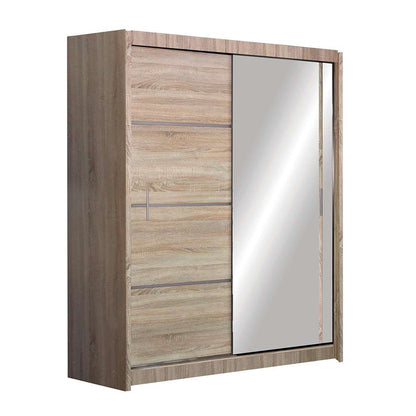 Vista Mirrored Sliding Door Wardrobe 150 cm- Black, White and Oak