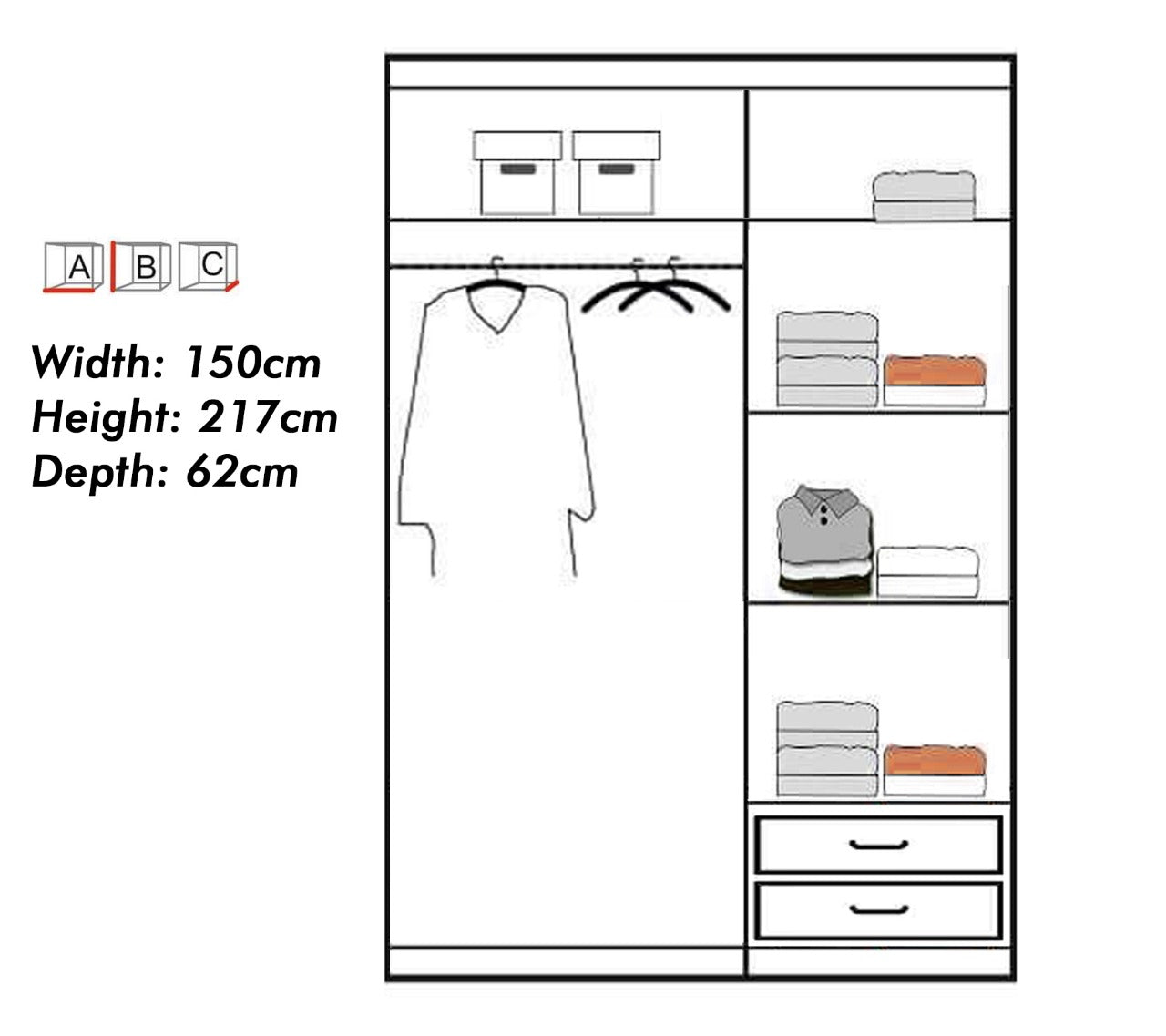 Texas White High Gloss Sliding Door Wardrobe - 3 Sizes