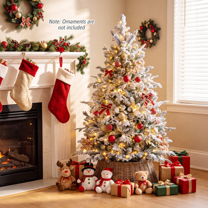 150cm Flocked Christmas Tree with Full Branch Tips LED Lights and Folding Metal Stand