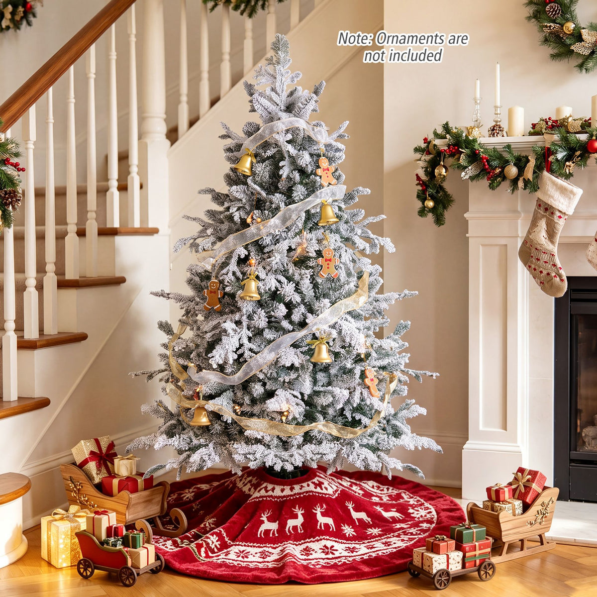 150cm Flocked Christmas Tree with Full Branch Tips LED Lights and Folding Metal Stand