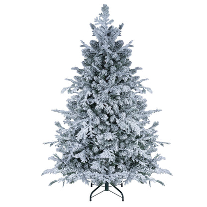 150cm Flocked Christmas Tree with Full Branch Tips LED Lights and Folding Metal Stand