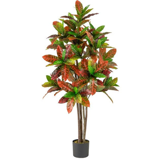 5 FT Tall Artificial Croton Plant with Gradient Leaves and Nursery Pot-1 Pack