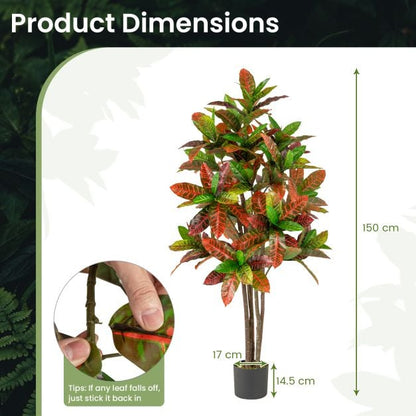 5 FT Tall Artificial Croton Plant with Gradient Leaves and Nursery Pot-1 Pack