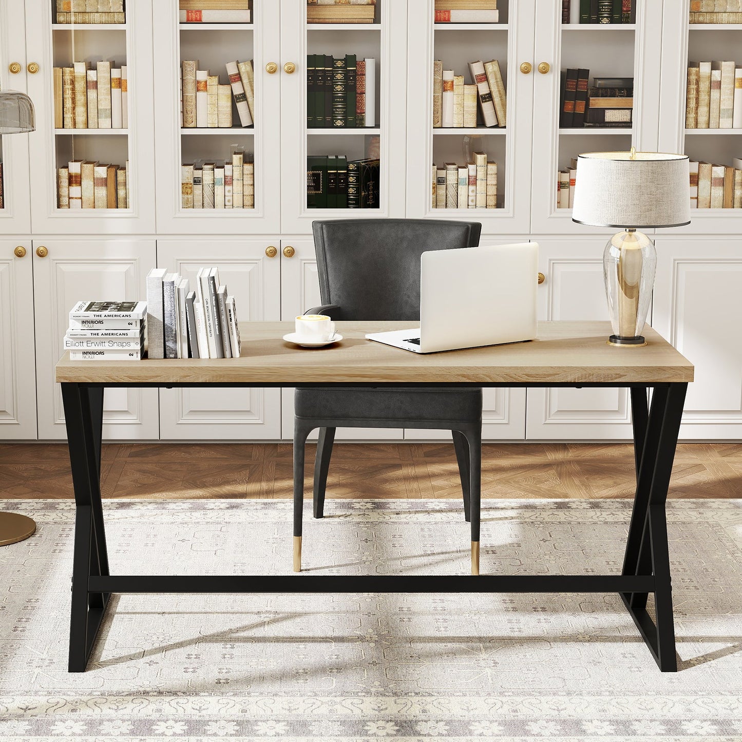 150cm Computer Desk with Heavy-duty Metal Frame and Crossbar-Grey