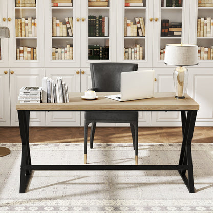 150cm Computer Desk with Heavy-duty Metal Frame and Crossbar-Grey